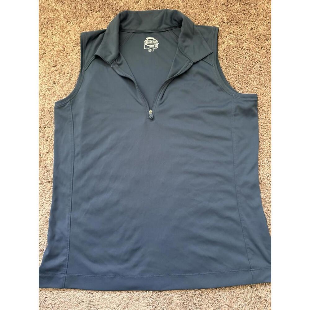 Slazenger Womens Sz Med Sleeveless Golf Polo Shirt Blue Quarter Zip‎